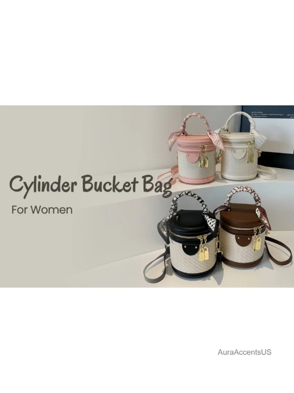 Mini Bucket Crossbody Bag Vegan Leather Small Round Shoulder Handbag Purse